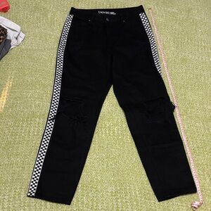 Empyre Black Boyfriend Jeans with Checkered Stripes
